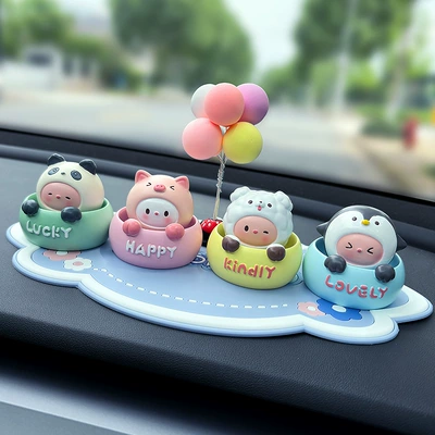 Center Console, Car Decoration Supplies | Car ornaments - green-panda-pink-pig-yellow-puppy-blue-penguin-minnie-colorful-balloon-ornaments-large-mo-blue-cushion