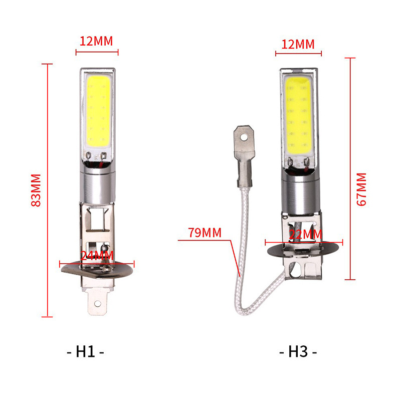 (2개) 소스 공장 자동차 수정 LED 안개 램프 COB 칩 자동차 램프 H1 | H3 높은 전원 전면 안개 램프 10W 전구
