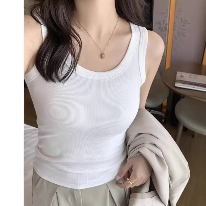 New Style Ribbed Anti-Exposure Thin Sleeveless Slim-Fit Camisole for Spring and Summer, Slimming Tank Top