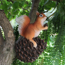創意花園裝飾品樹脂工藝品擺件可愛仿真松鼠掛件跨境園林動物模型