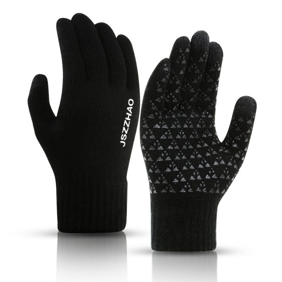 Knitted warm winter thickened non-slip plush wool men's and women's outdoor riding touch screen wear-resistant breathable windproof gloves