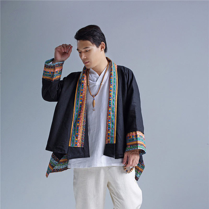 Ramie Jacket Men's Coat New Color Placket Top Lace Retro Ethnic Style Shirt Source Factory