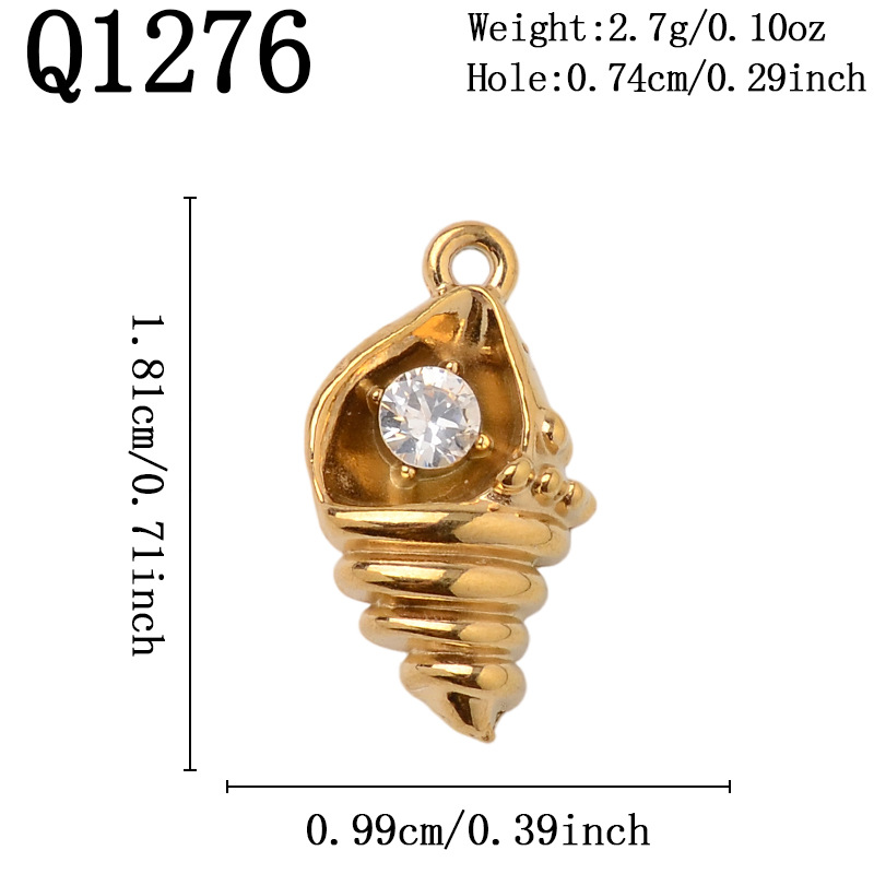 Q1276 Vacuum plated 18K real gold/white diamond conch