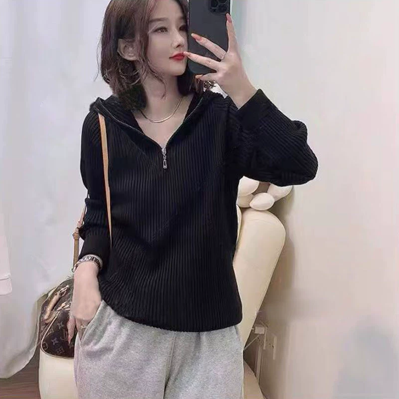 Кофточка с молнией, свитер, худи, вязаный длинный рукав для отдыха, оптом