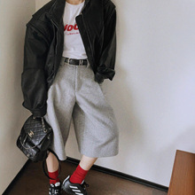 日系复古简约风加厚毛呢西装裤女秋冬新款休闲垂感百搭阔腿五分裤