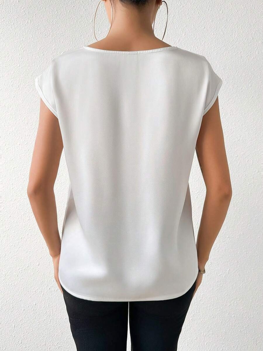 Amazon Cross-border primavera y verano nueva camisa de satén para mujer, fiesta de comercio exterior europeo y americano, camisa informal de satén de manga corta con cuello en V