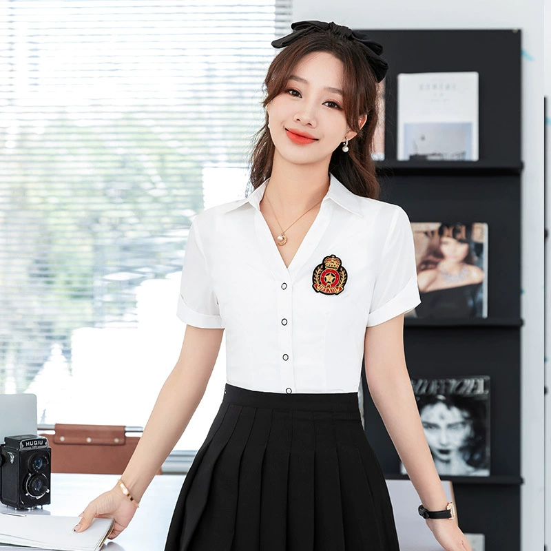 Розовая рубашка с коротким рукавом Женский колледж Ветер Плиссированная юбка Офис Бильярд Бар JK Верхняя одежда Лето
