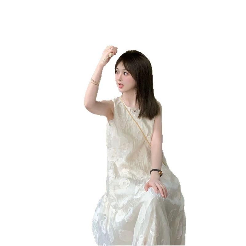 2025夏季新款时尚法式纯色无袖背心连衣裙女小众设计感中长裙女装|undefined