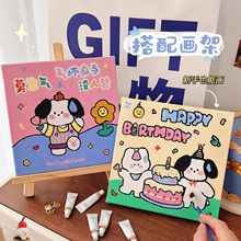 卡通数字油画diy水彩漫画手工填充油画解压绘画丙烯填色油画批发