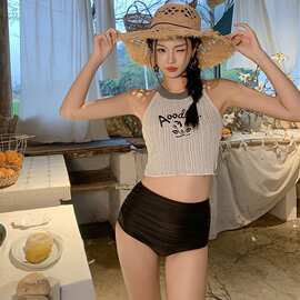 新款保守学生分体三角高腰游泳衣女遮肉显瘦泡温泉度假ins辣妹夏