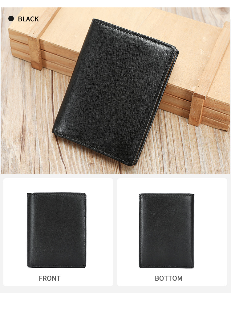 Ví nam da bò thật gập mini nhiều ngăn thẻ chống RFID — Đen, Cà phê, 8cm*2cm10.5cm chi tiết 6