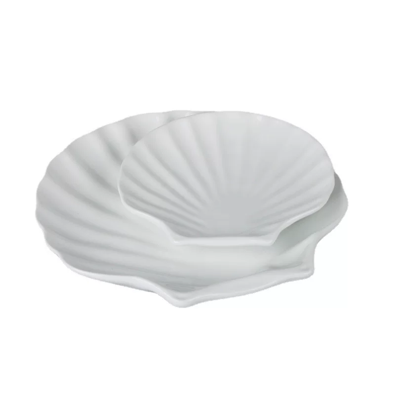 Wholesale hotel restaurant special-shaped plates, white porcelain shell plates, vegetable plates, snack plates, multiple sizes of plates to choose from