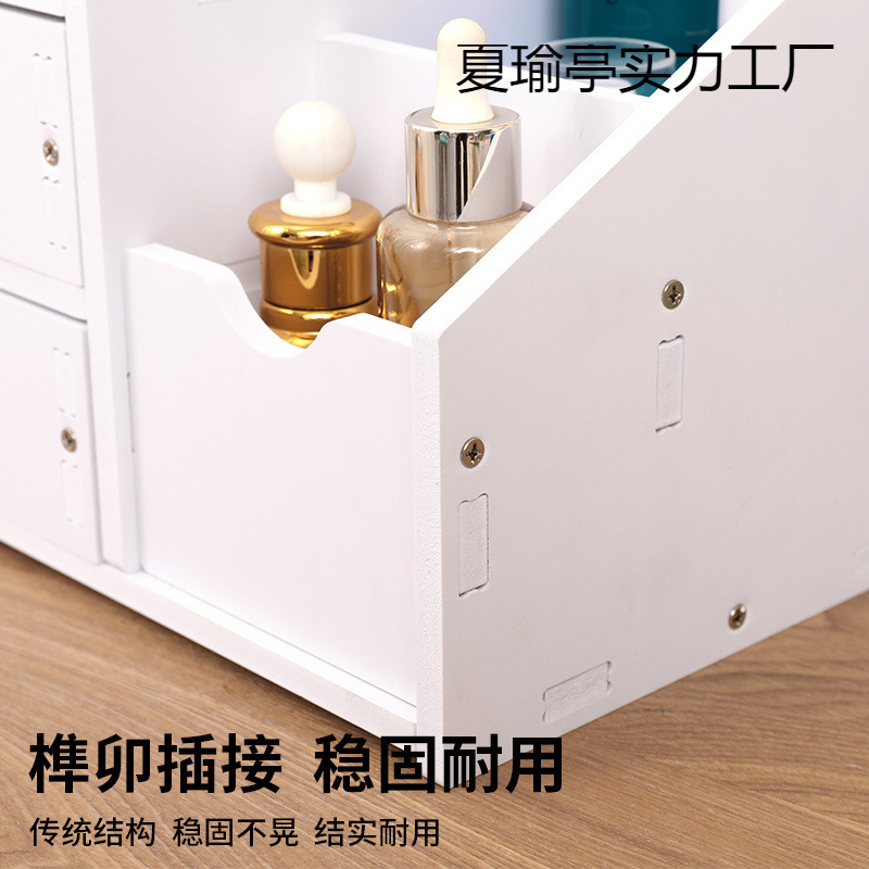 Caja de almacenamiento de cosméticos con espejo, tipo cajón, de gran capacidad, estante de almacenamiento para tocador de dormitorio, gabinete a prueba de polvo