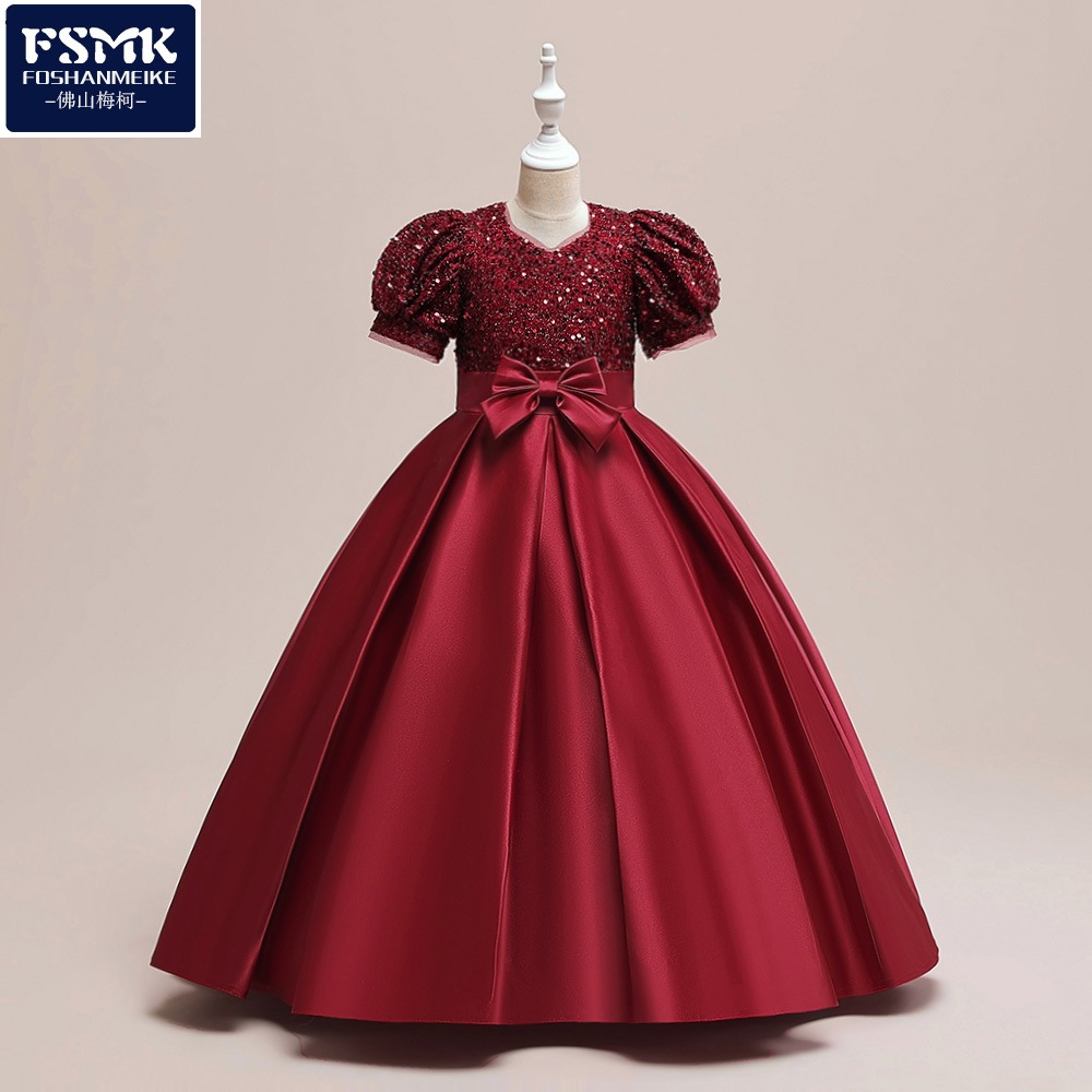 2024 europeo y americano nuevos niños vestido largo princesa Vestido de satén de la boda flor vestido de los niños de las niñas vestido de noche de estilo occidental