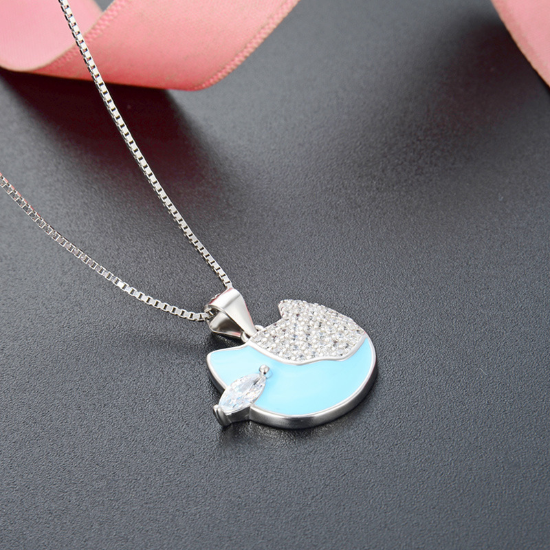 925 plata esterlina collar gatito diseño de dibujos animados mujer sensación de goteo de aceite animal colgante de piedra Amazon accesorios transfronterizos