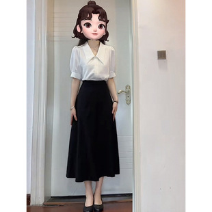White Square Collar Shirt Women's Short Sleeve Summer Professional Dress Teachers Wear Civil Servant Career Interview suit Skirt