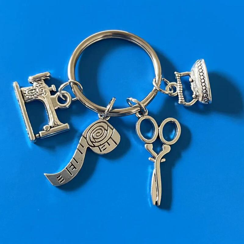 Sewing Machine Iron Ruler Scissors Clothing Needle Button Tailor Key Chain Clothing Designer Key Chain Sewing Machine Iron Ruler Scissors Clothing Needle Button Tailor Key Chain Clothing Designer Key Chain