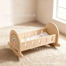 跨境木质玩偶床儿童过家家娃娃床婴儿摇摇床哄睡摇椅儿童摇篮玩具
