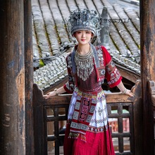苗族服装女少数民族服饰成人湘西苗寨舞台演出服写真旅拍吊带长裙