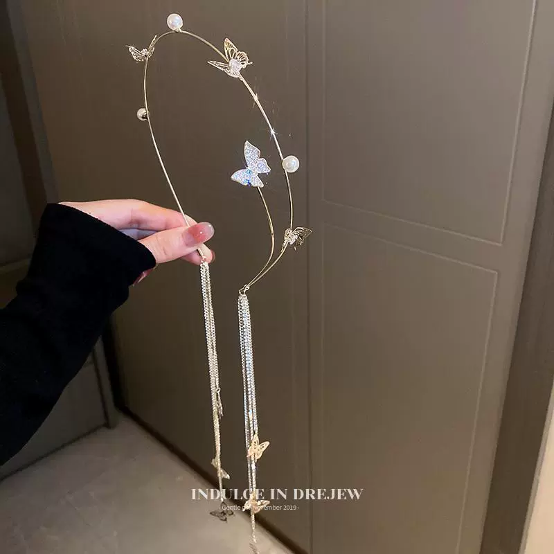 发箍女高级感网红蝴蝶结流苏发夹森系仙美水钻春夏季发卡头箍头饰