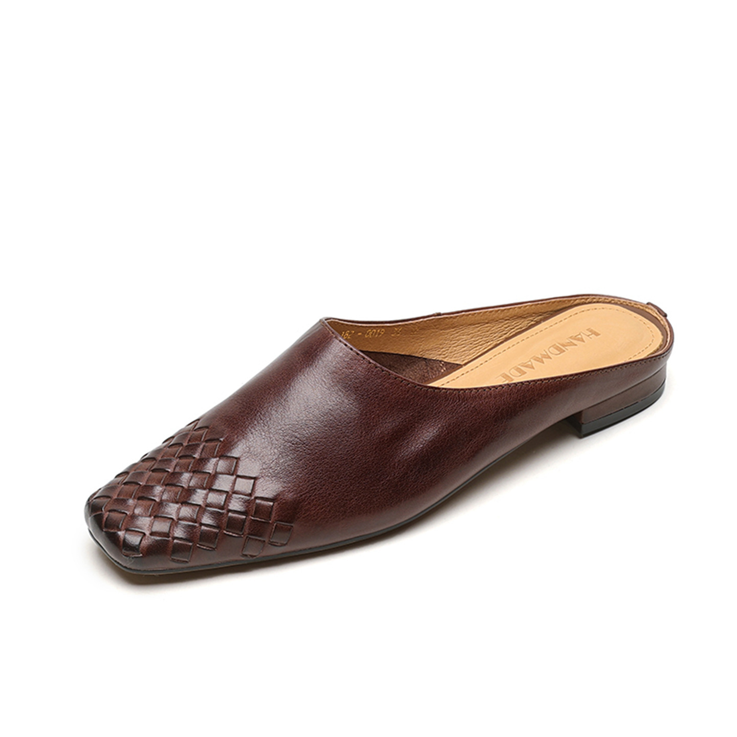 Giày mule nữ da bò mũi vuông miệng nông đế bệt — màu nâu chi tiết 27