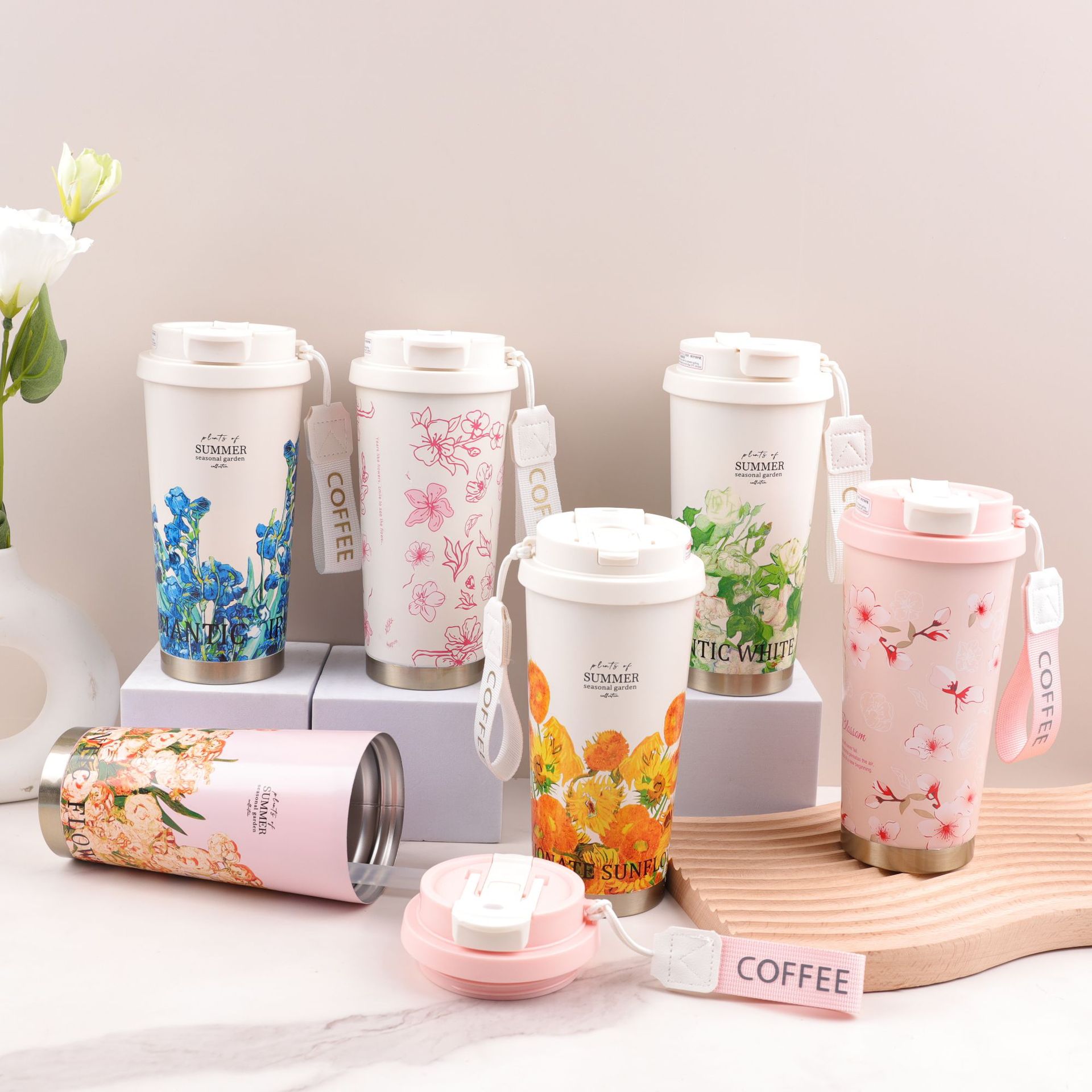 Taza de agua de alto valor 316 de acero inoxidable doble taza de paja de bebida taza de agua simple regalo taza de calor orquídea campana