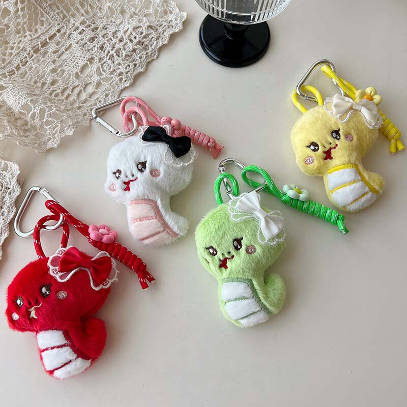 Cartoon New Plush Bow Snake Doll Pendant Cute Zodiac Snake Doll Hanging Miu Rope Keychain
