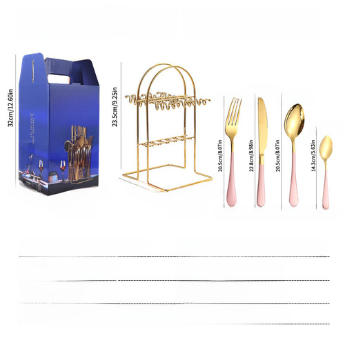 Cross-border Amazon stainless steel tableware set for Western cuisine, 24-piece gift box, gold knife, fork, and spoon set