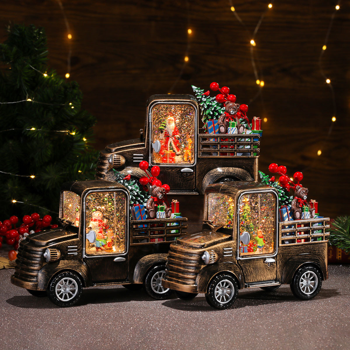 Nuevos adornos de automóviles luminosos rotativos de Navidad caja de música de Navidad decoraciones de regalos de Navidad luz de noche