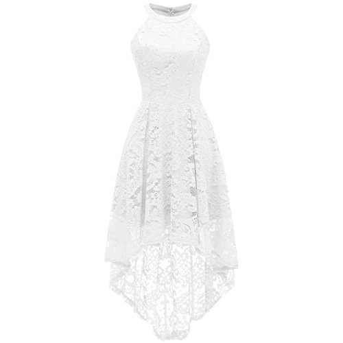 Amazon's New Sexy Round Neck Sleeveless Lace Dress Halterneck High Waist Irregular Elegant Banquet Dress