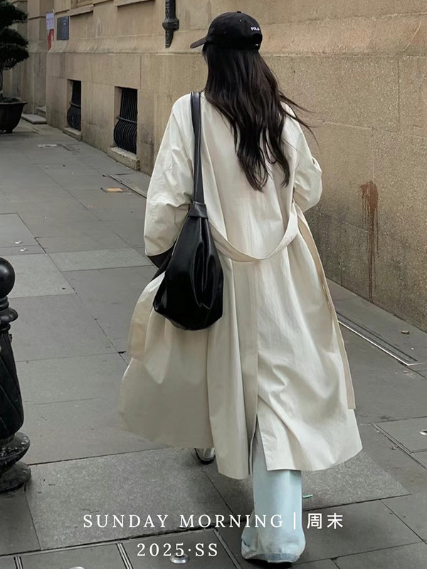 极简风衣女外套2025秋新款慵懒风中长款休闲立领撞色小个子大衣|undefined