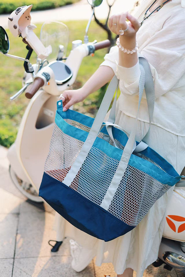 Large-capacity summer niche trendy color-blocking net bag single-shoulder bag, casual large-capacity double-sided usable storage shopping bag undefined