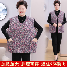 胖妈妈冬装加绒马夹外套加肥大码中老年女装时尚碎花坎肩保暖背心