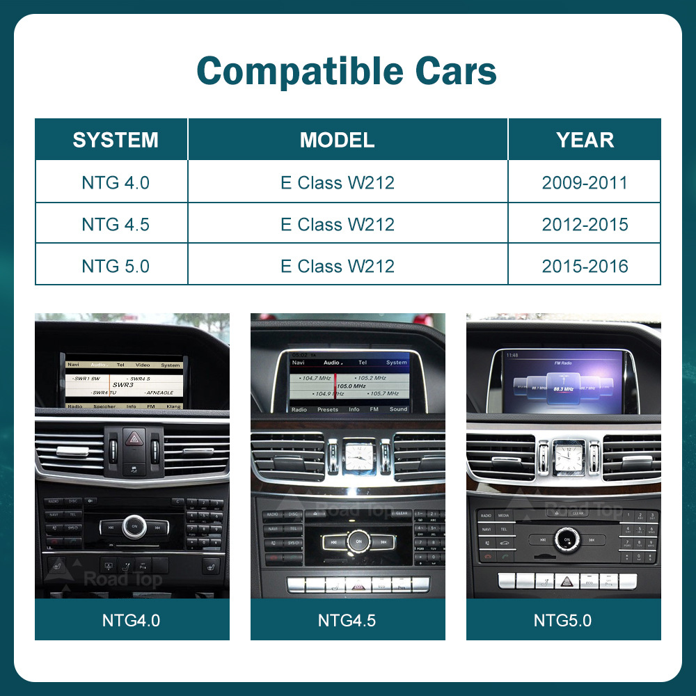 RoadTop wireless CarPlay screen for Mercedes-Benz E-Class NTG4.0/4.5/5.0 display