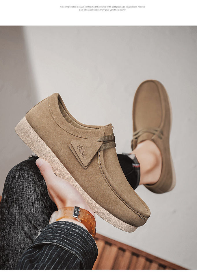Giày lười nam da lộn mềm đế bệt kiểu mới, giày slip-on mũi tròn thoáng khí — Kaki, màu xám, màu đen chi tiết 11
