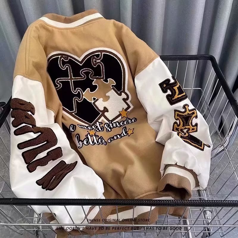 Estilo americano vintage retro carta bordada chaqueta de béisbol de los hombres de la marca de moda de primavera Suelta todo fósforo pareja chaqueta