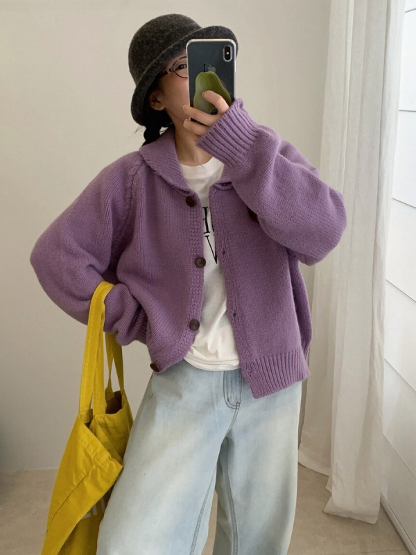 木四 翻领毛衣外套女2025秋冬季新款设计感小众针织开衫厚M6690|undefined