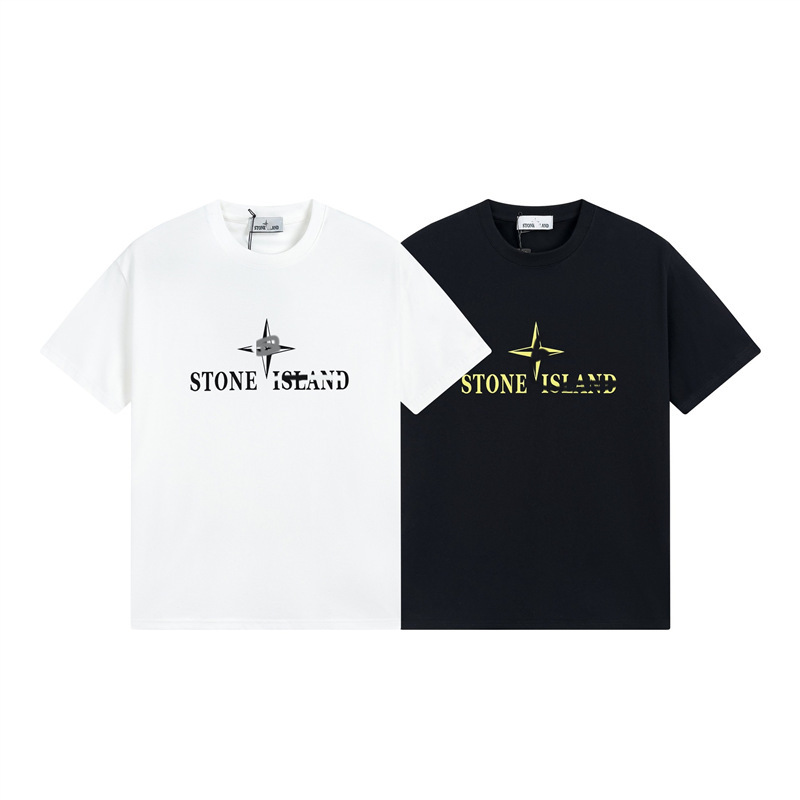 Cross-Border Stne Stone Trendy Island Ss23 Summer Chest Dart English Island Print Unisex Couple Short Sleeve T-Shirt
