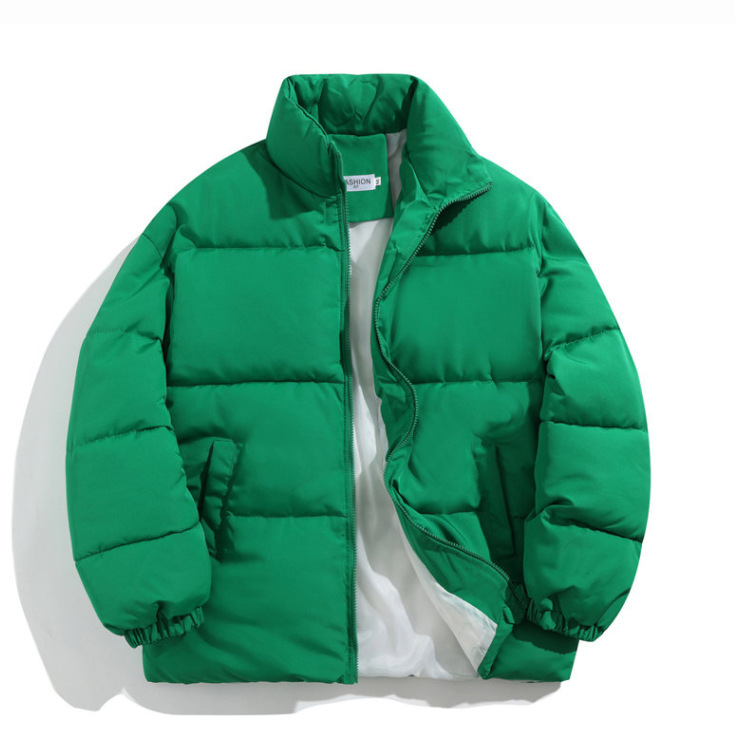 跨境新款冬季男纯色棉衣棉服加厚保暖棉袄面包服立领外套青春流行