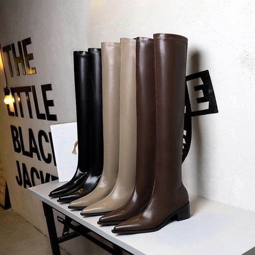 009-22 Western and European Fashion Minimalist Thick Heel High Heel Pointed Toe Sexy Nightclub Ankle Length Boot Over-the-Knee Boot Long Boot