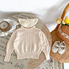 2023 Autumn Infants and Children 0-3 Years Old Baby Girl's Ear-trimmed Stand-up Collar Knitted Top Hundred Towers Bottoming Thin Sweater