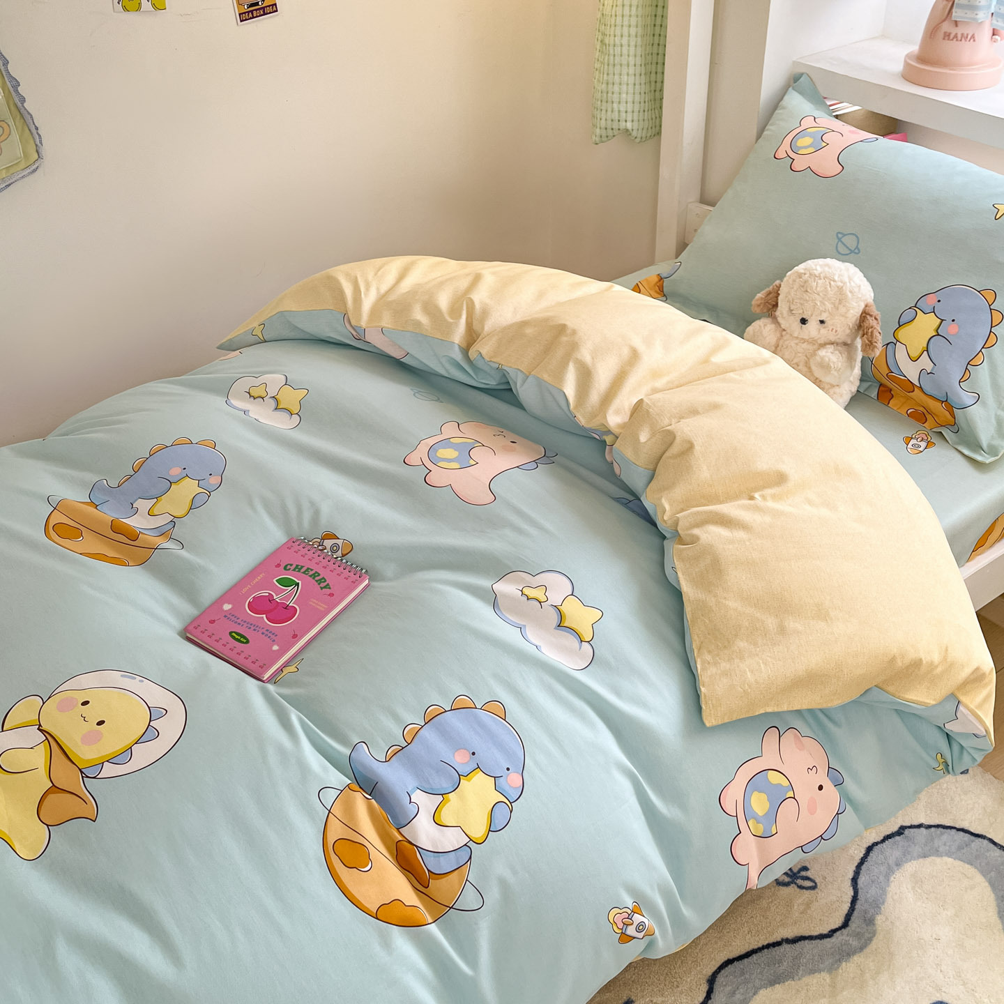 Juego de cama de dormitorio de estudiantes de tres piezas de algodón de algodón, funda de edredón, edredón, edredón, juego completo de núcleo