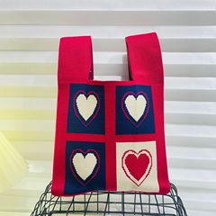New Japanese and Korean Fashion Square Knitted Hand-tote Bag, Portable and Organized with Alphabet and Heart Design, Fresh and Minimalist Single-shoulder Bag