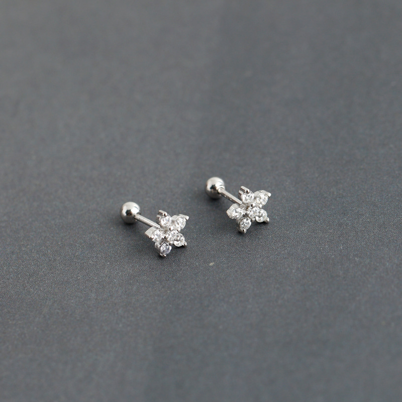 Simple Style Flower Sterling Silver Inlay Zircon Ear Studs 1 Pair