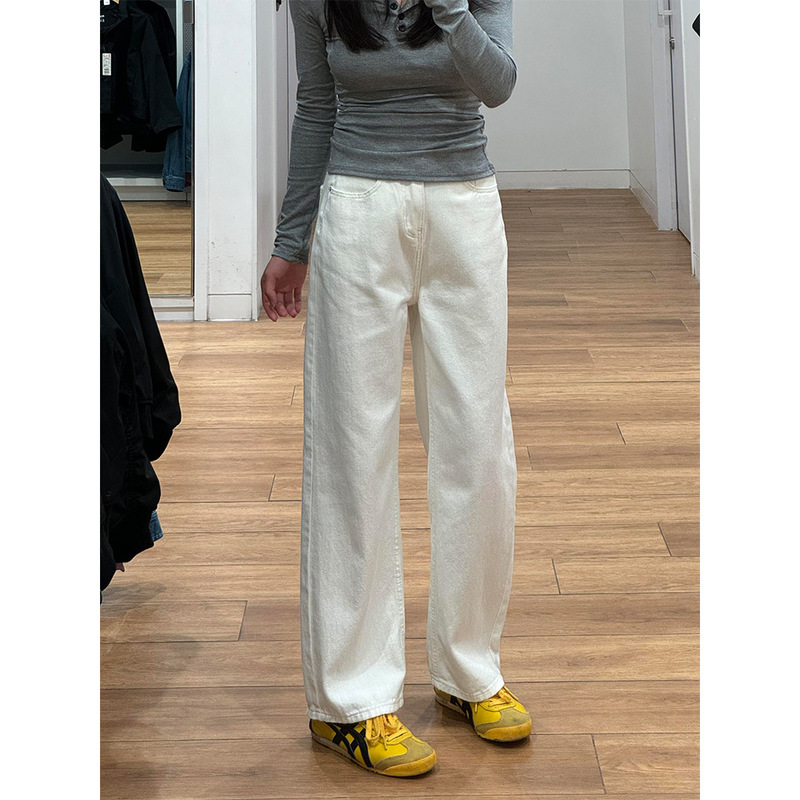 Women's White Straight-Leg Jeans for Pear-Shaped Body, Wide Hips, Plus-Size, Loose Wide-Leg Pants