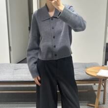 C家女装 纯色翻领短款针织开衫毛衣女装2026春季新品1321325001
