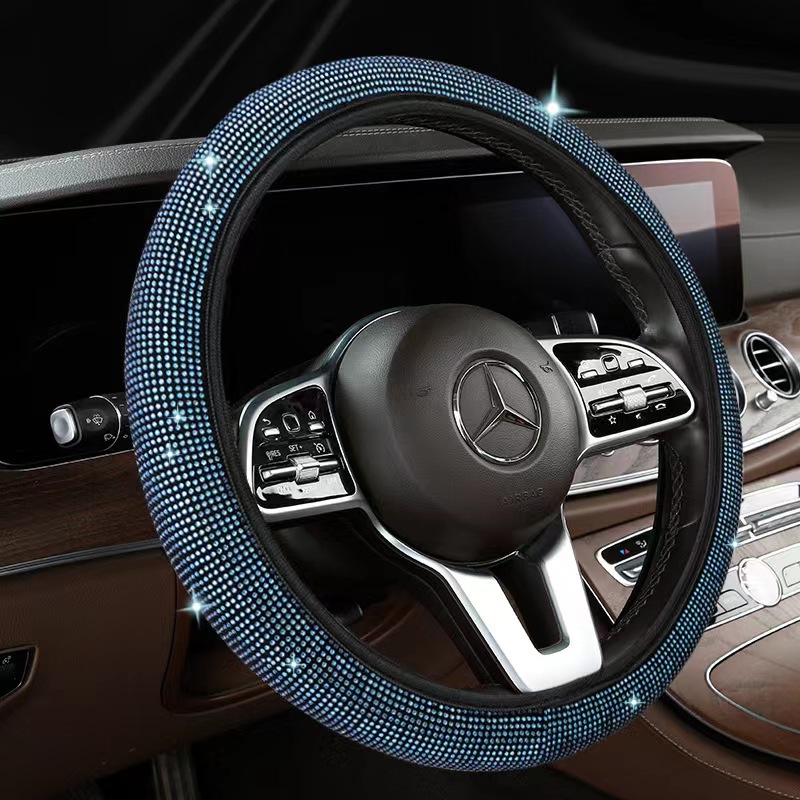 Car Steering Wheel Protective Cover, Universal Rhinestone-Encrusted Steering Wheel Cover, Elastic, No Inner Ring, Fully Covered with Rhinestones, Car Handle Cover