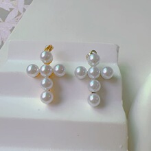 跨境新款珍珠十字架项链吊坠女 时尚百搭项链吊坠子diy饰品配件