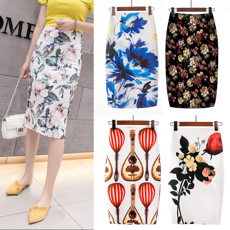 Spot fashion skirt spring and summer Amazon foreign trade supply OL temperament Women's Printing pencil skirt skirt wholesale