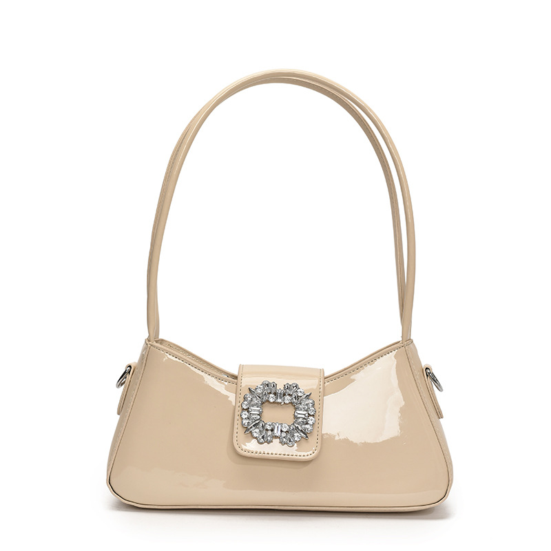 Bolso de axila de textura de alta calidad 2025 nuevo bolso de mujer bolso de hombro con diamantes de estilo occidental bolso de mensajero brillante de charol